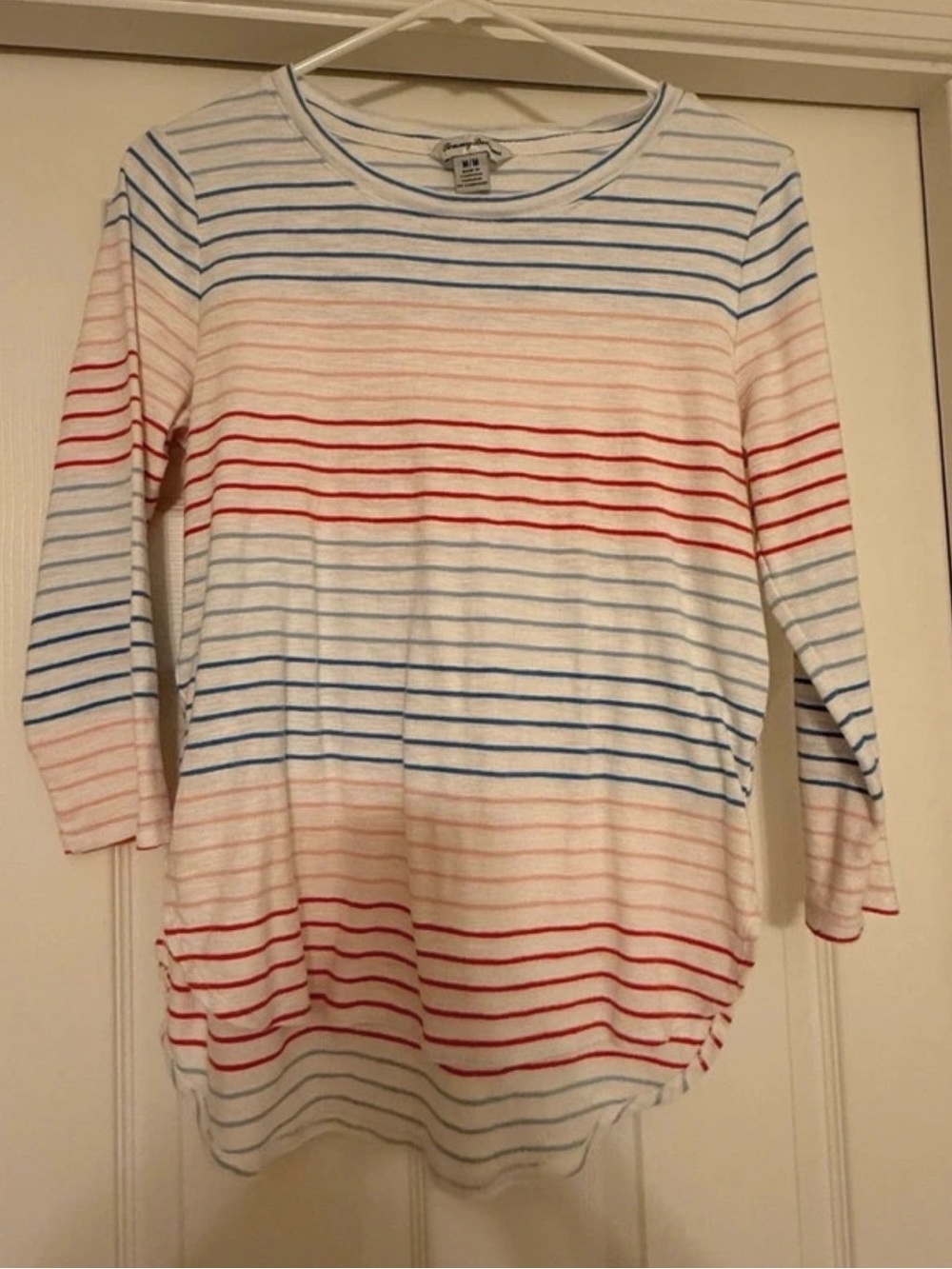 Woman’s Tommy BStriped 3/4 Sleeve Women's Top in White with Red & Blue Stripes